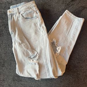 light wash distressed high rise mom jean